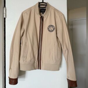 GUESS Men's Beige Bomber Jacket with Logo